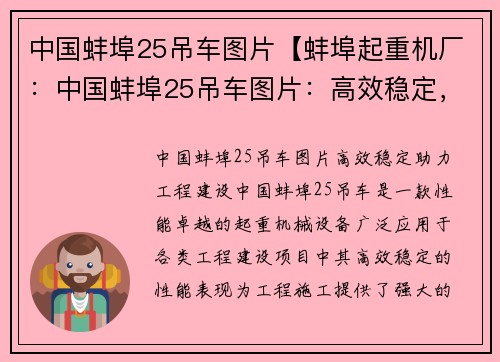 中国蚌埠25吊车图片【蚌埠起重机厂：中国蚌埠25吊车图片：高效稳定，助力工程建设】
